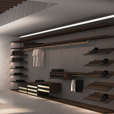 qualità  Sliding Door Master Walk In Closet Furniture Wood Aluminium With Linear LED fabbrica