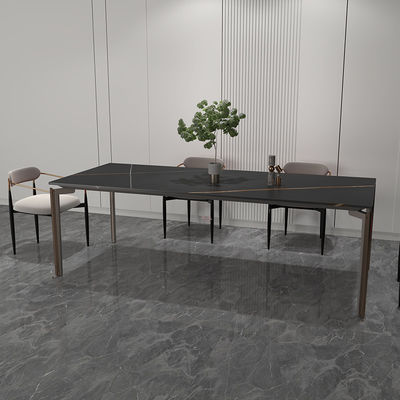 Arredamento per la casa in alluminio minimalista Luxury Modern Rectangular Rock Top Tavolo da pranzo in alluminio